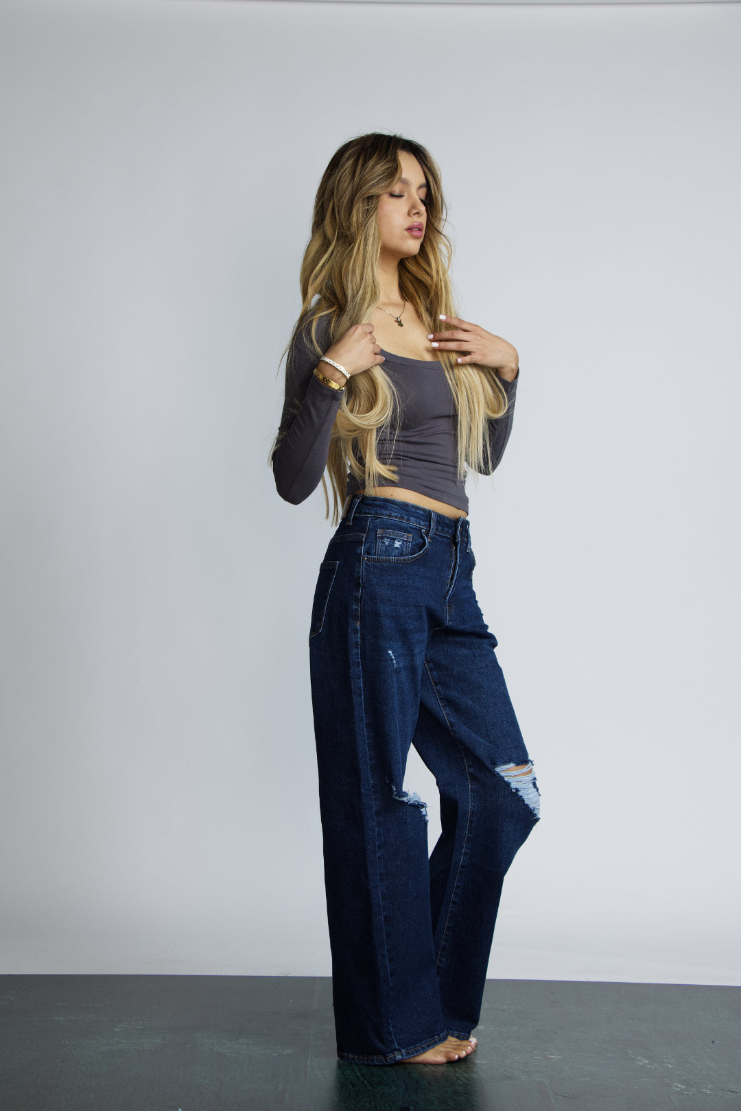 JEAN BAGGY RIPPED - AZUL OSCURO