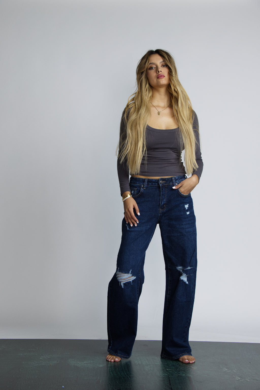 JEAN BAGGY RIPPED - AZUL OSCURO