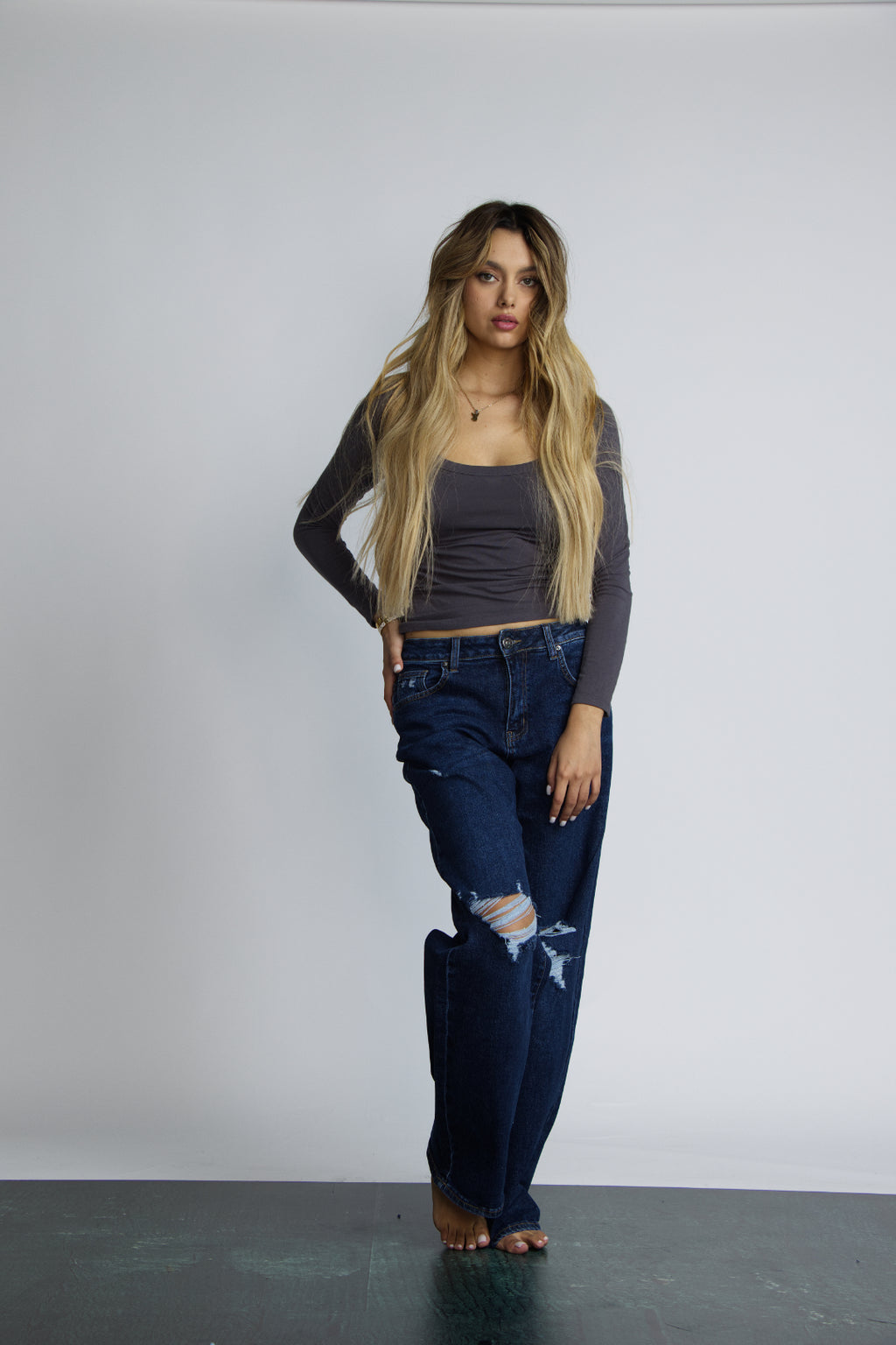 JEAN BAGGY RIPPED - AZUL OSCURO