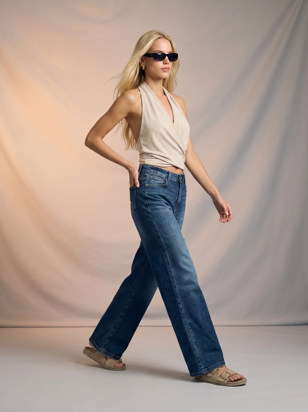 JEAN WIDE LEG FULL LENGTH - AZUL INDIGO CON CINTO