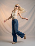 JEAN WIDE LEG FULL LENGTH - AZUL INDIGO CON CINTO