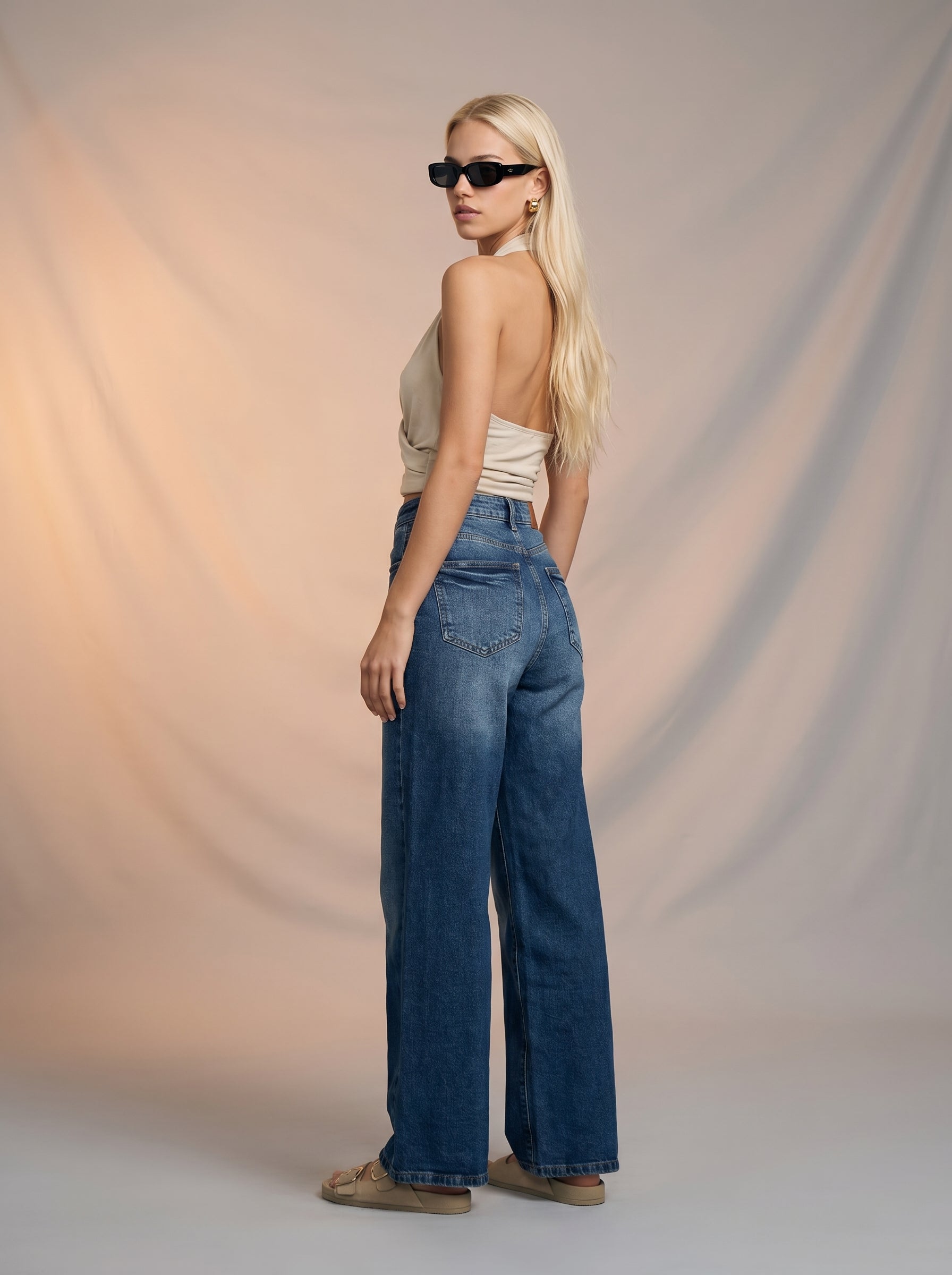 JEAN WIDE LEG FULL LENGTH - AZUL INDIGO CON CINTO