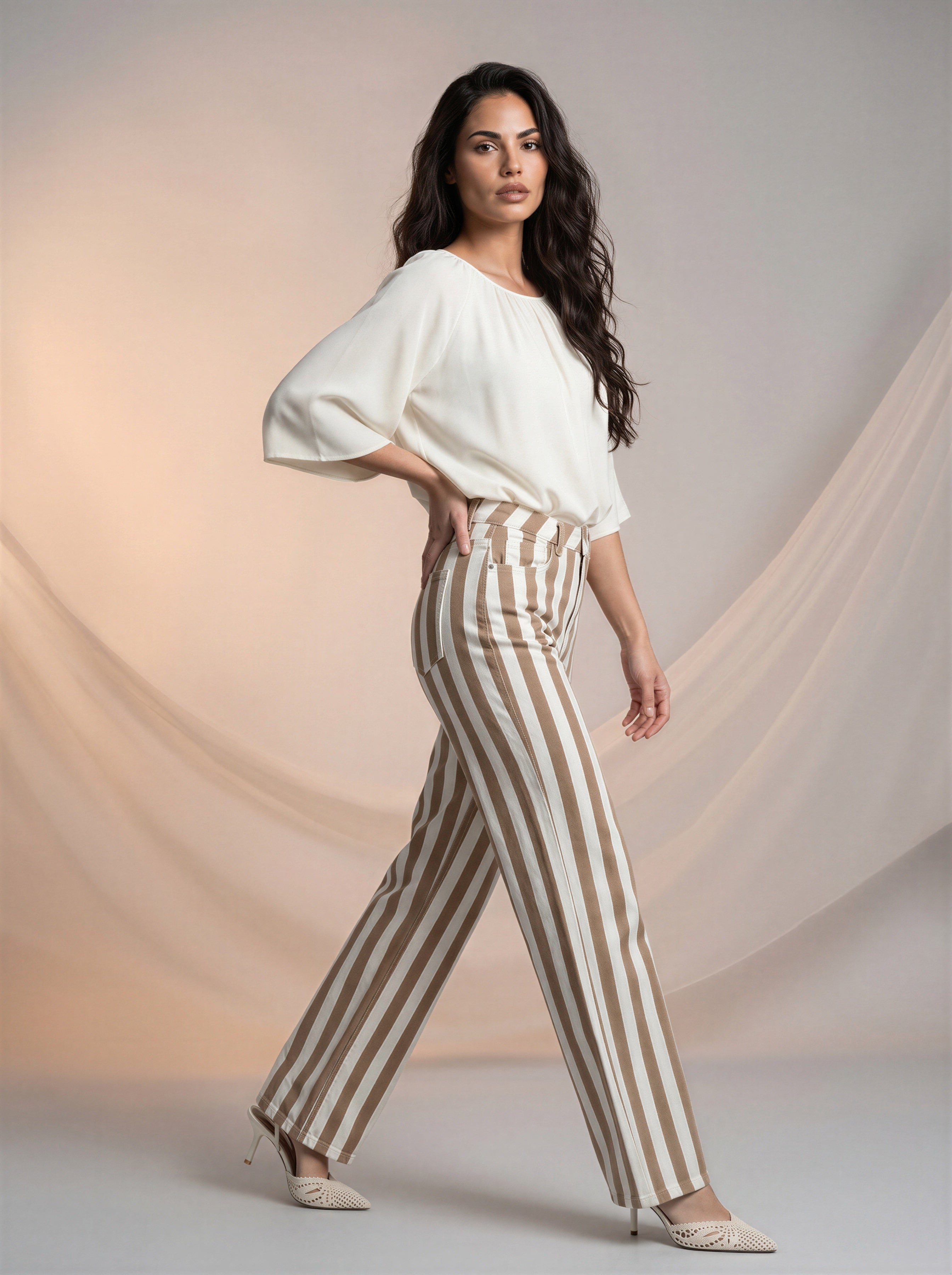 Jean Wide Leg Blanco con rayas
