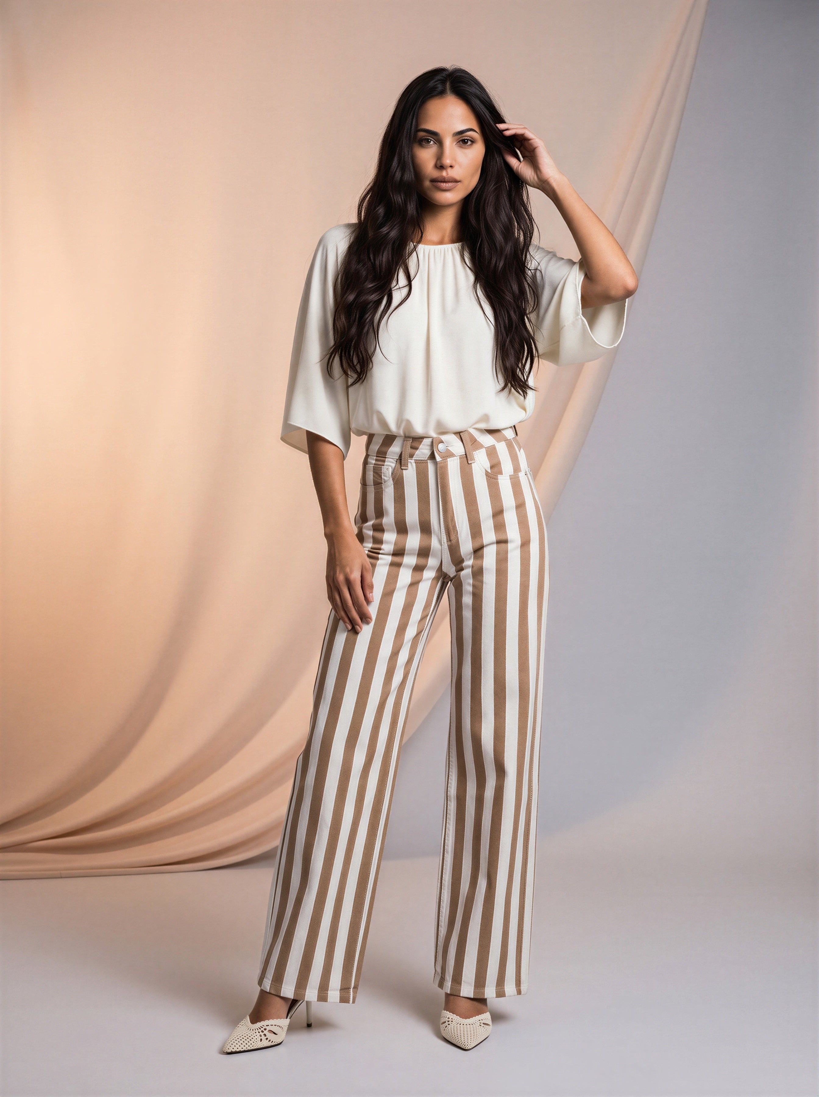 Jean Wide Leg Blanco con rayas