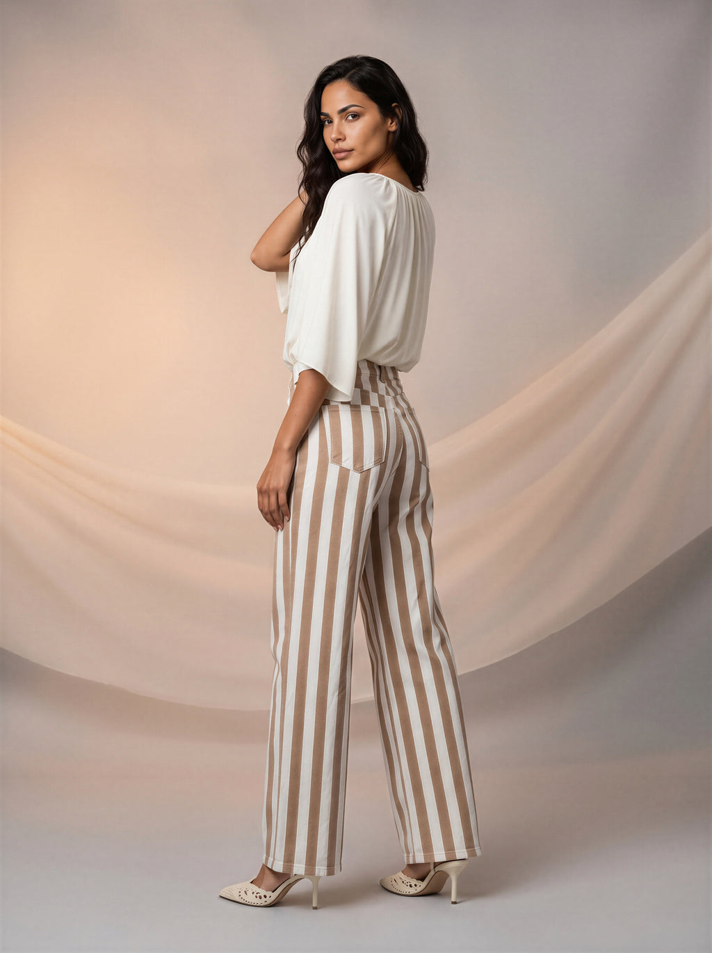 Jean Wide Leg Blanco con rayas