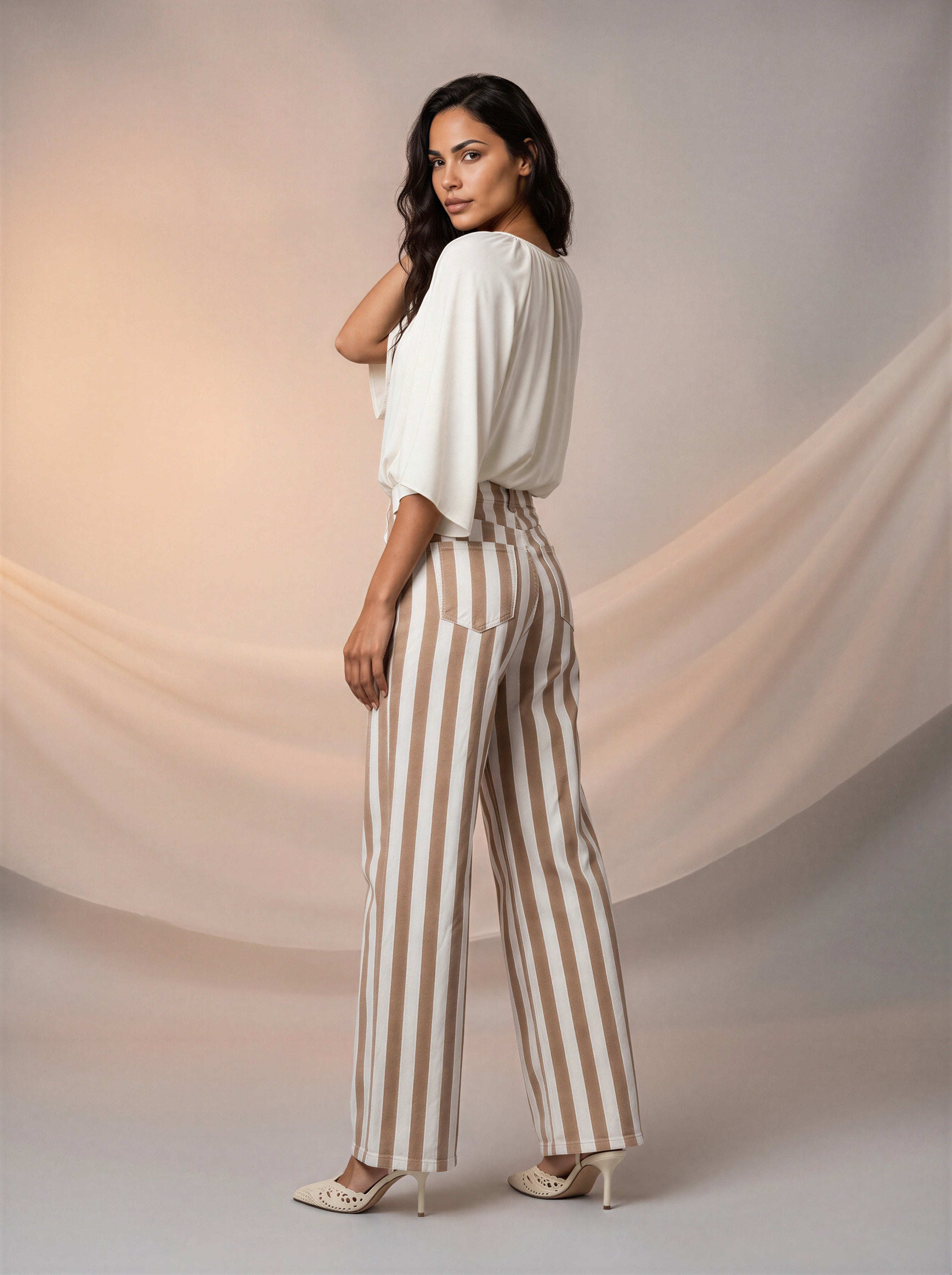 Jean Wide Leg Blanco con rayas