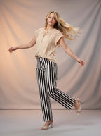 Jean Marine Talla Extra Blanco con Café a Rayas DE-669P