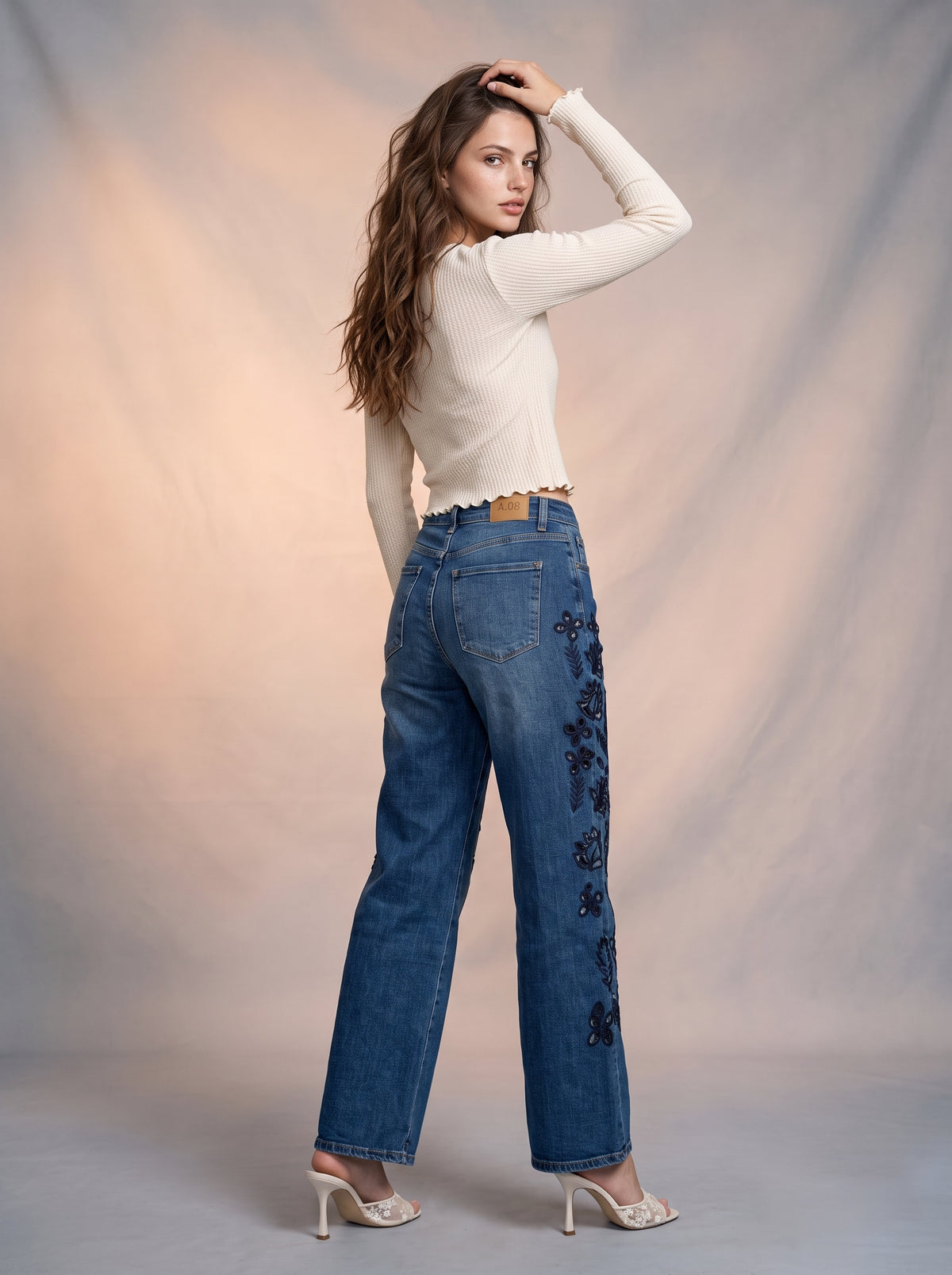 Wide Leg Azul Marino con Flores AG-1753