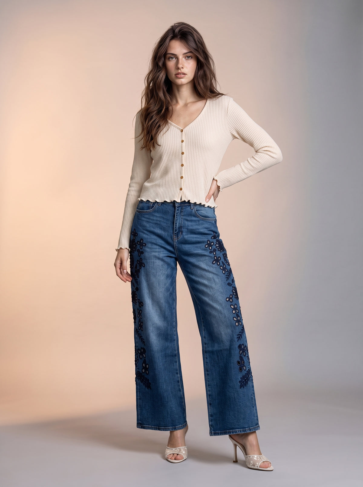 Wide Leg Azul Marino con Flores AG-1753