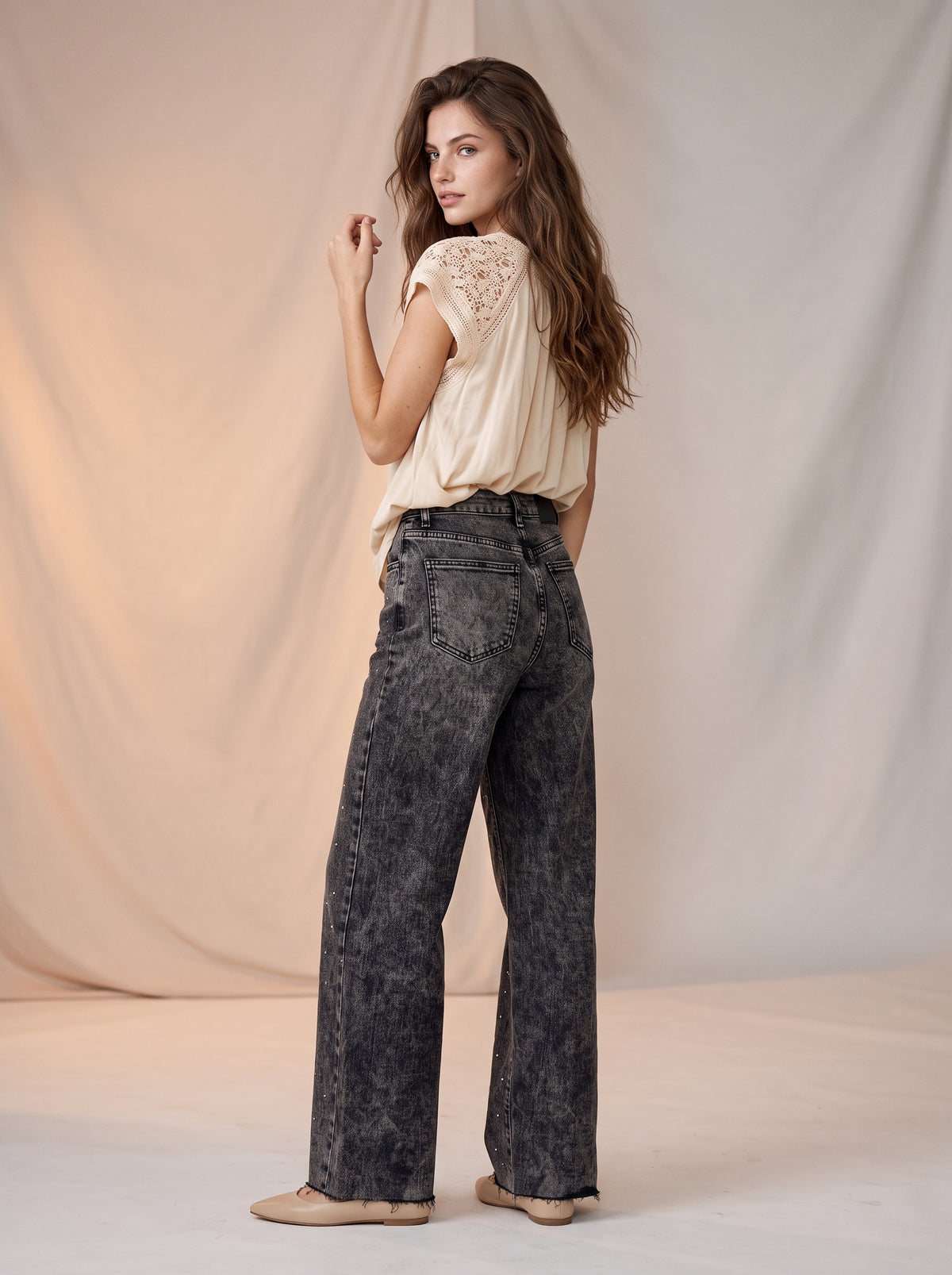 Jean Wide Leg Gris con Brillos DE-263