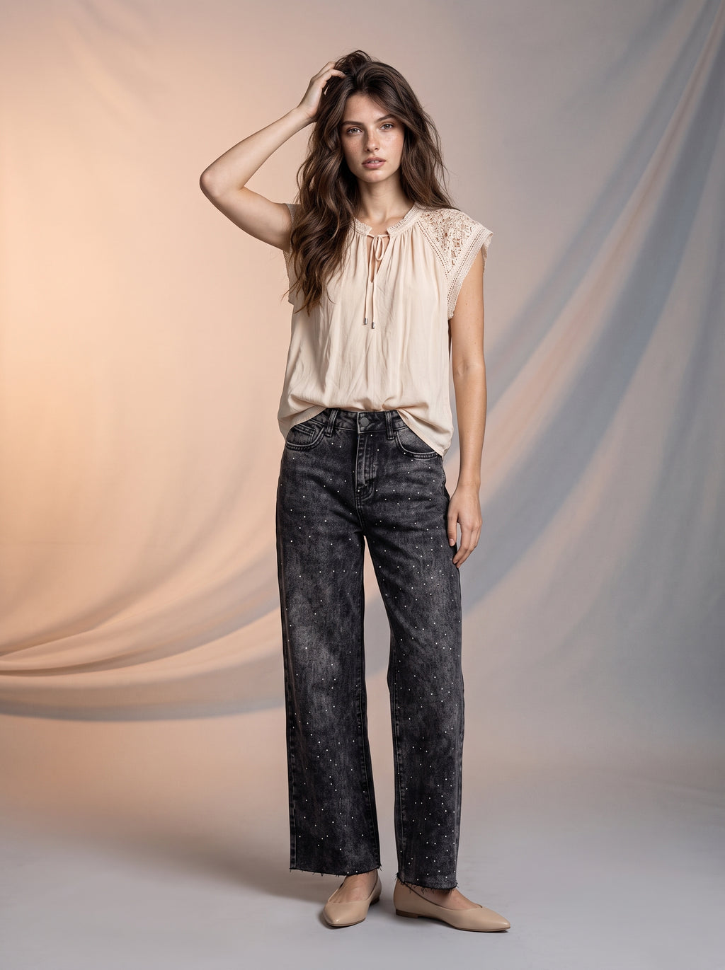 Jean Wide Leg Gris con Brillos DE-263