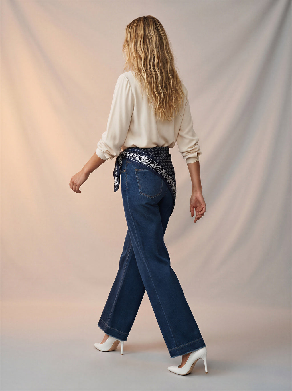 Wide Leg Azul Marino con Pañoleta