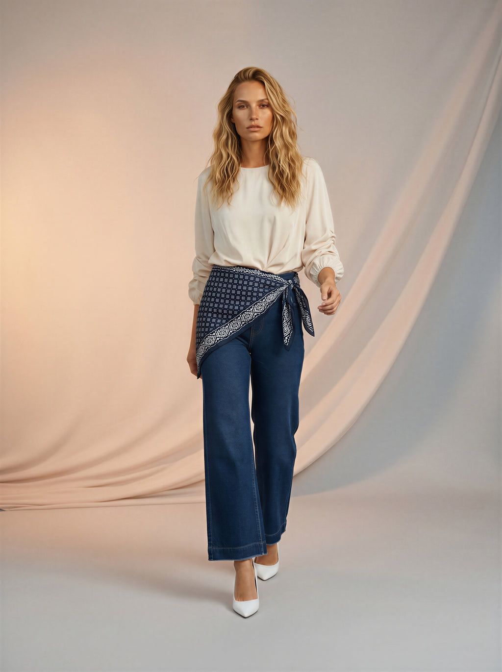 Wide Leg Azul Marino con Pañoleta
