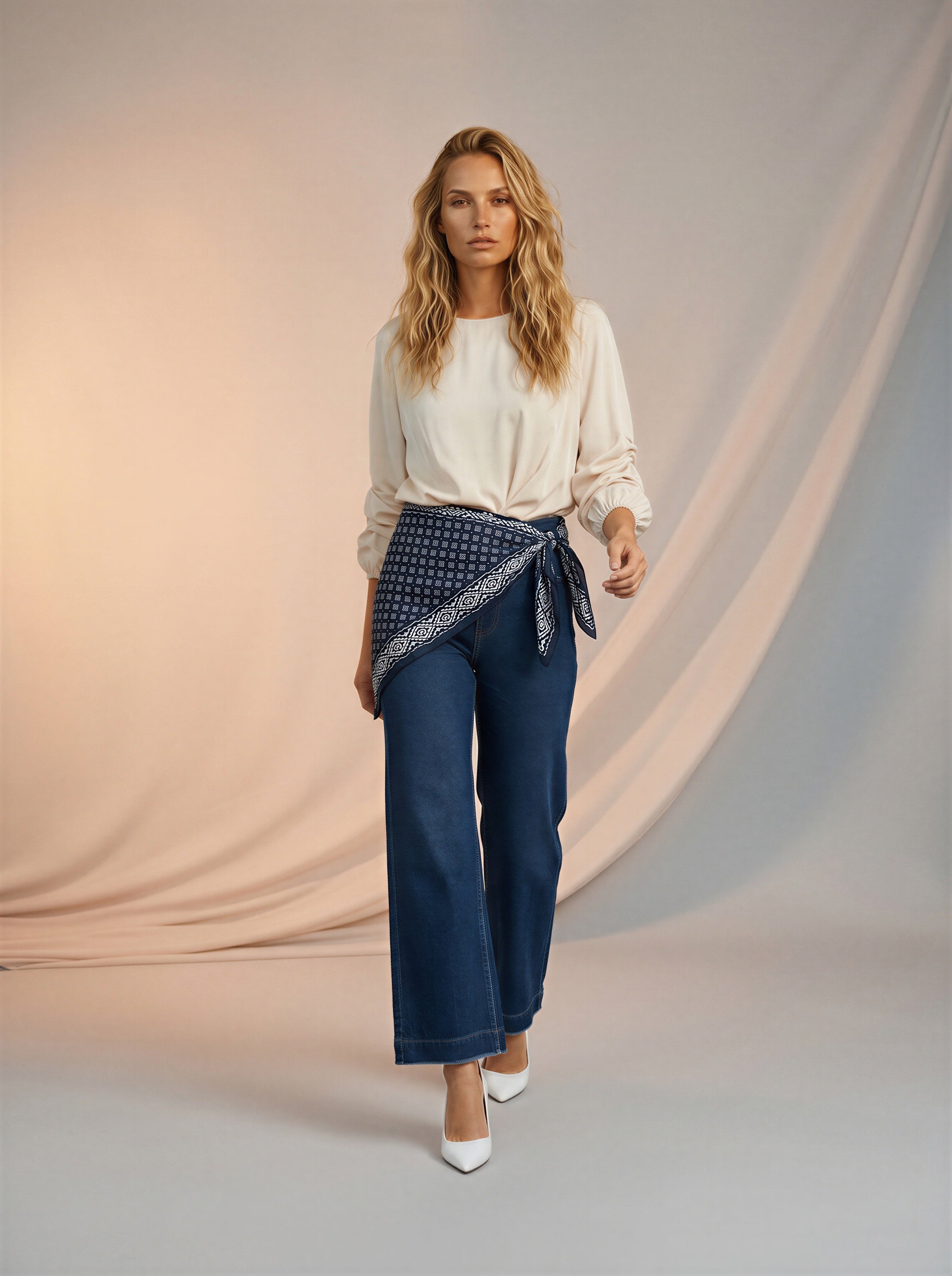 Wide Leg Azul Marino con Pañoleta