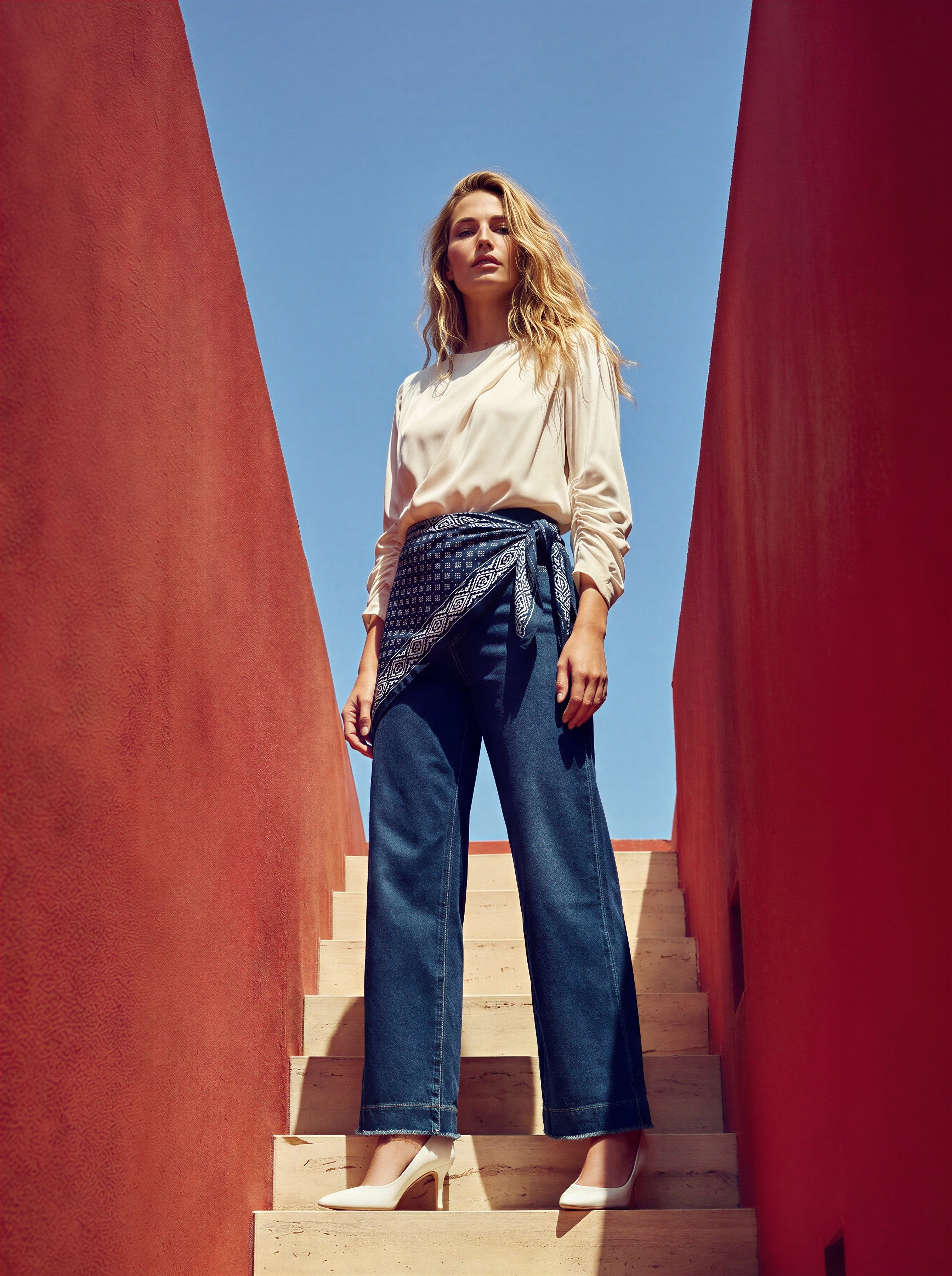 Wide Leg Azul Marino con Pañoleta