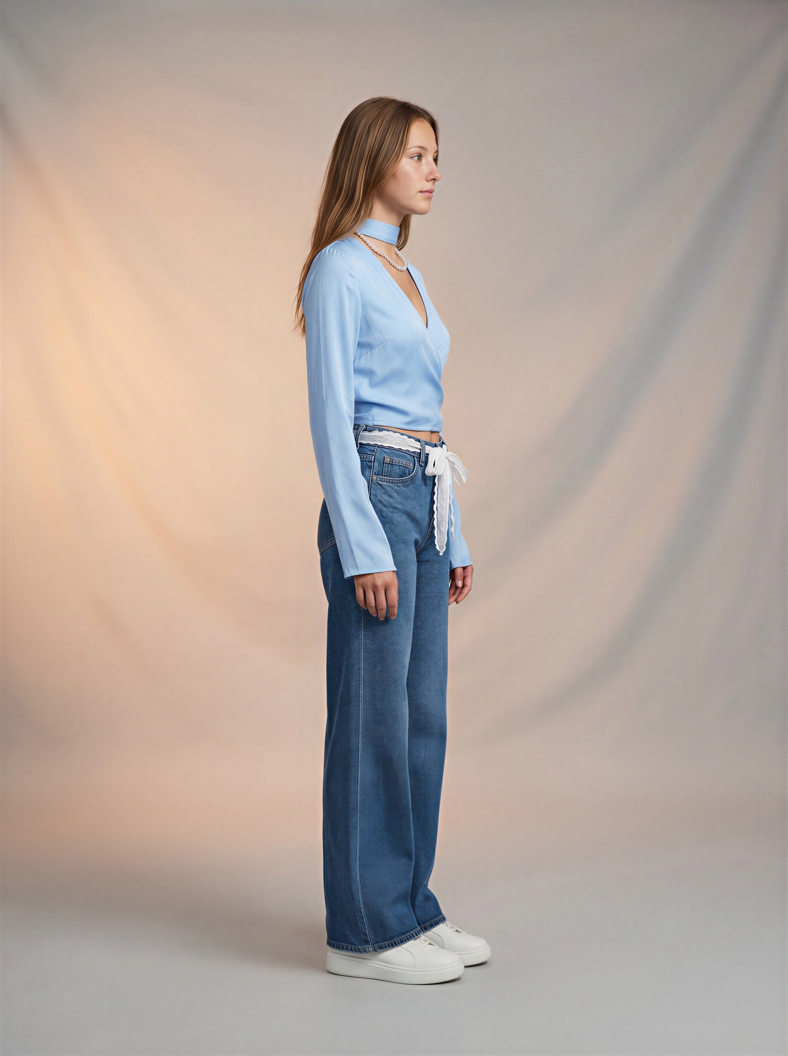 Jean Straight Fit con Encaje – Azul Medio