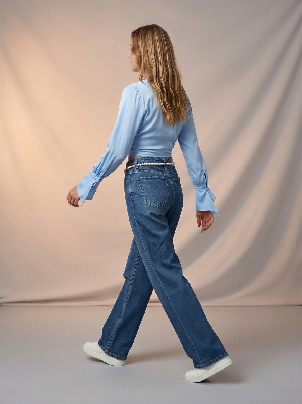 Jean Straight Fit con Encaje – Azul Medio