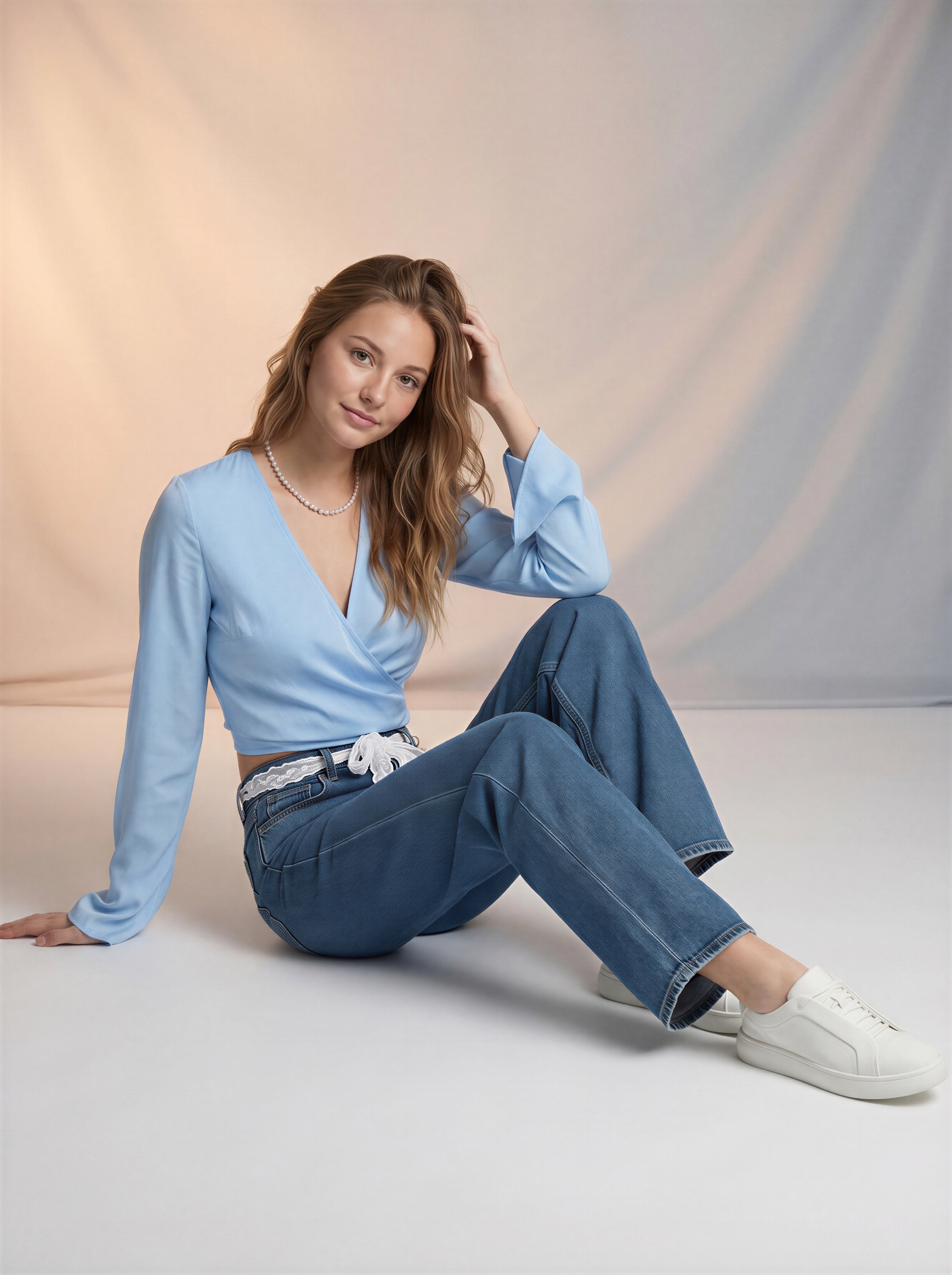 Jean Straight Fit con Encaje – Azul Medio