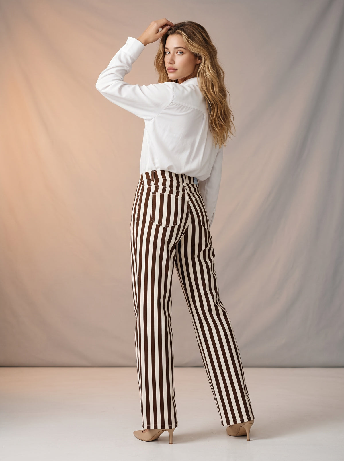 Jean Marine Talla Extra Blanco con Café a Rayas DE-669P