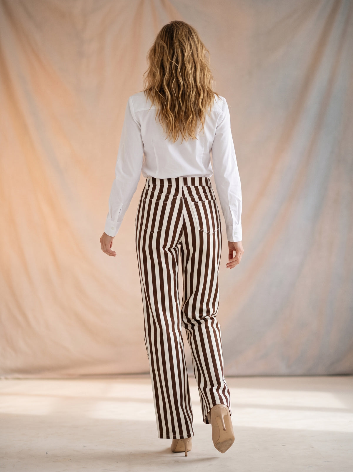 Jean Marine Talla Extra Blanco con Café a Rayas DE-669P