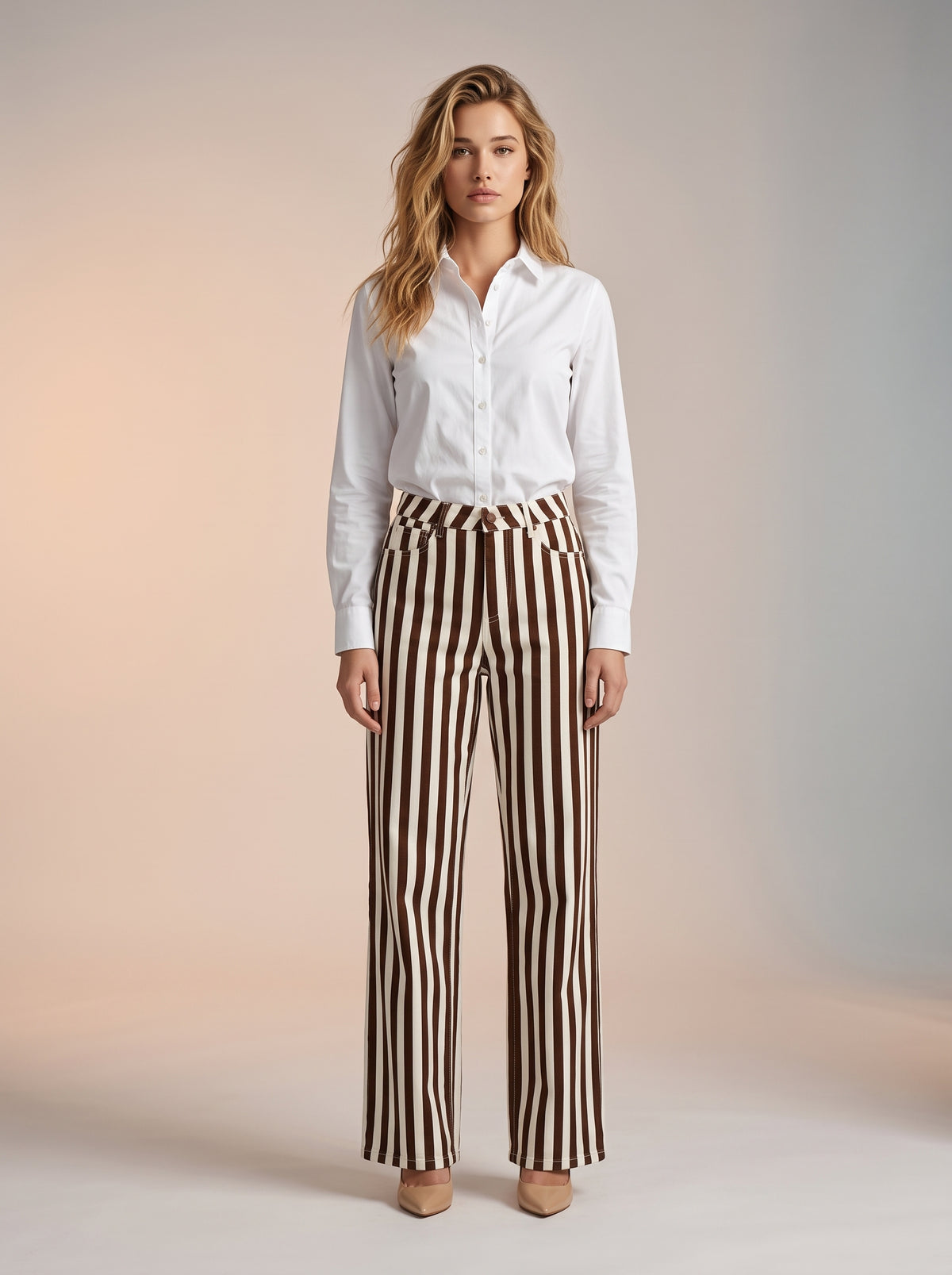 Jean Marine Talla Extra Blanco con Café a Rayas DE-669P