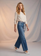 Wide Leg Azul Medio con Corbata