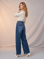 Wide Leg Azul Medio con Corbata