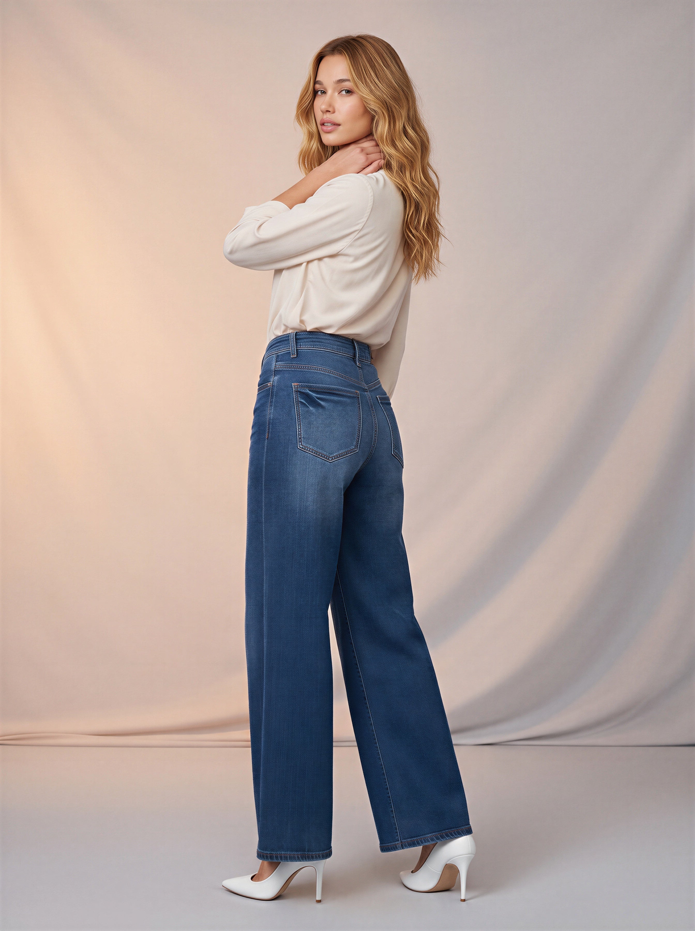 Wide Leg Azul Medio con Corbata