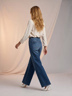 Wide Leg Azul Medio con Corbata