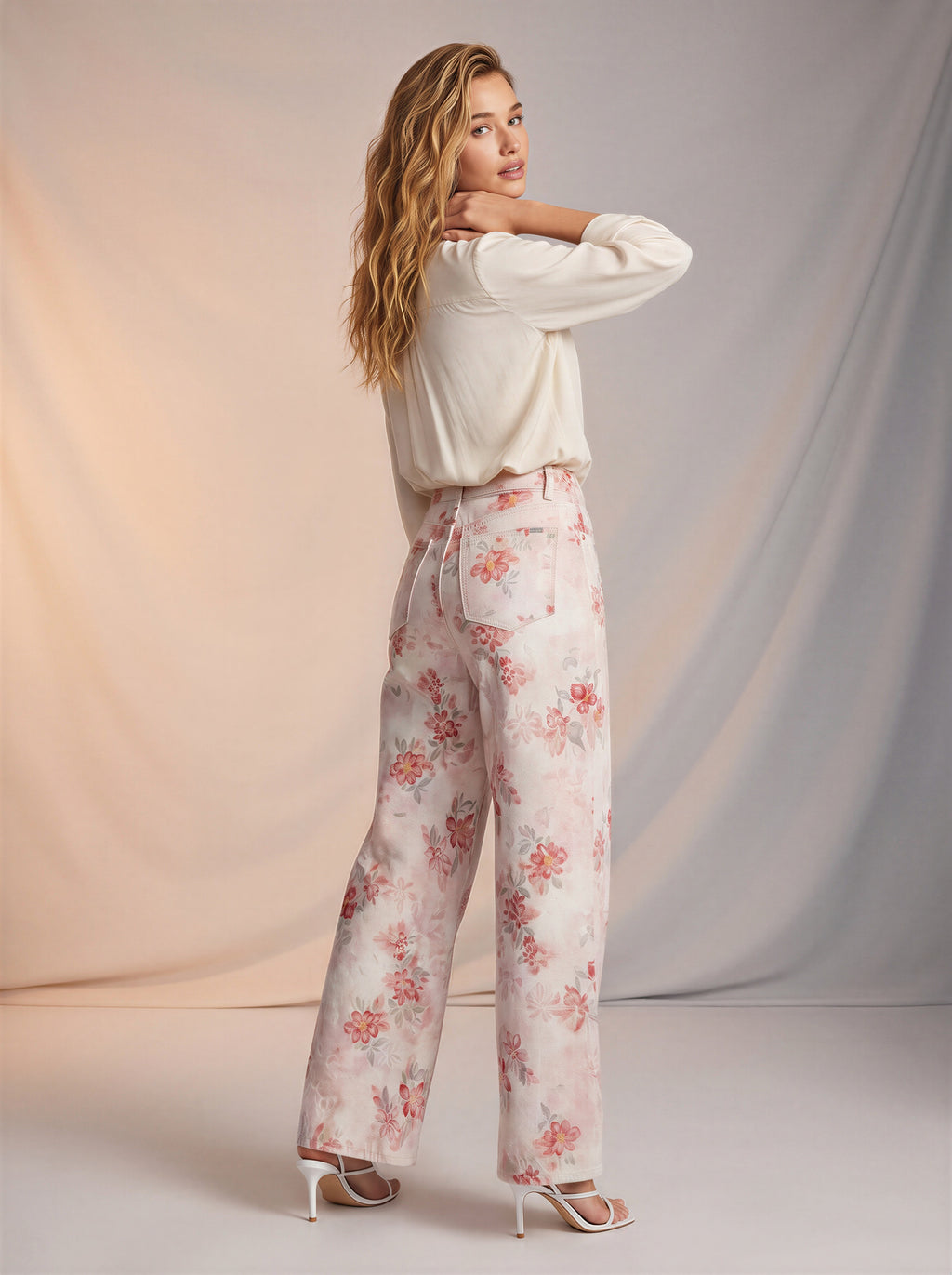 Wide leg Beige con flores