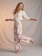 Wide leg Beige con flores