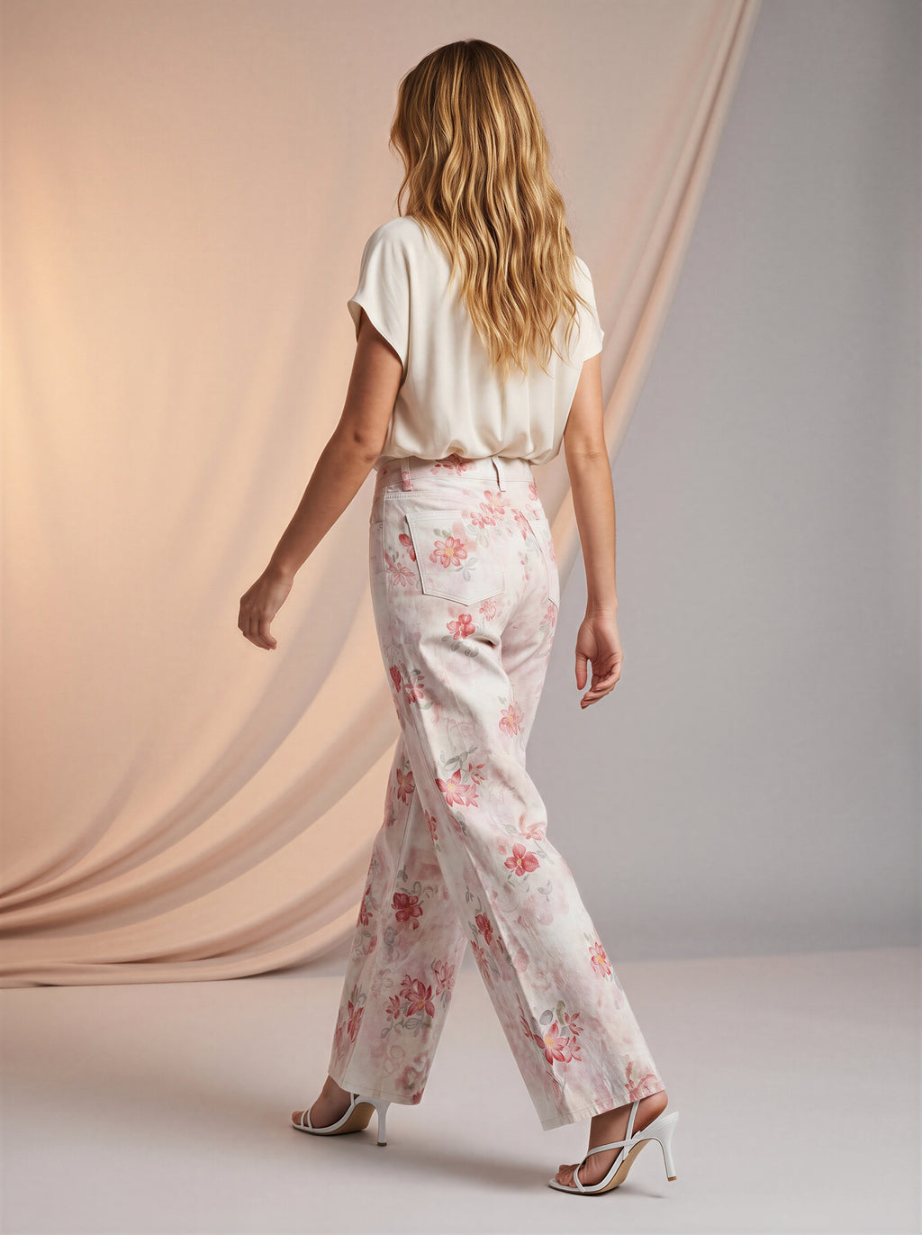 Wide leg Beige con flores