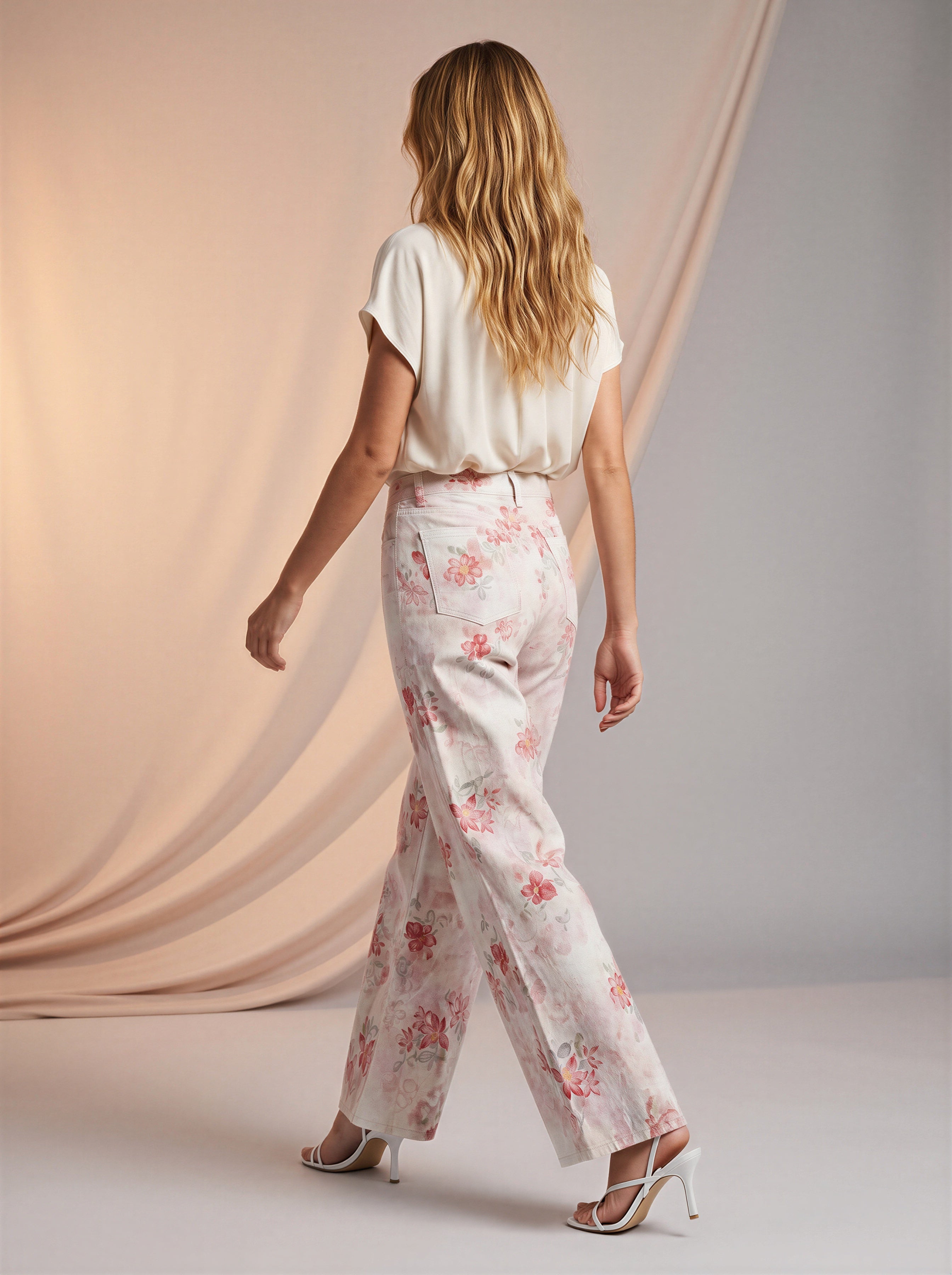 Wide leg Beige con flores