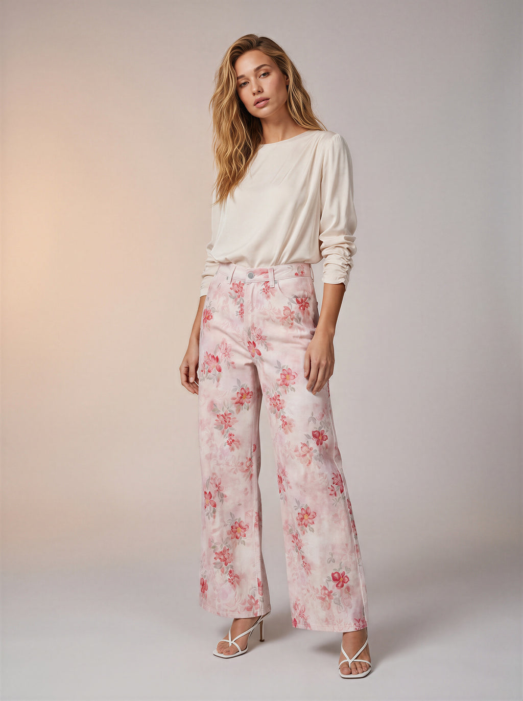Wide leg Beige con flores