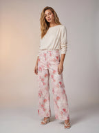Wide leg Beige con flores