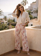 Wide leg Beige con flores