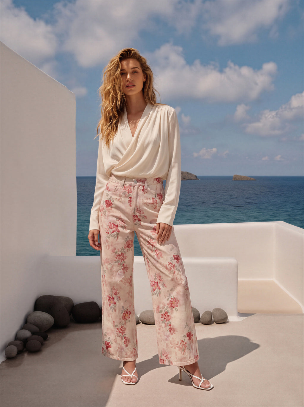 Wide leg Beige con flores