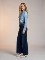 Wide Leg Azul Marino con Cinturón Café AG-1762