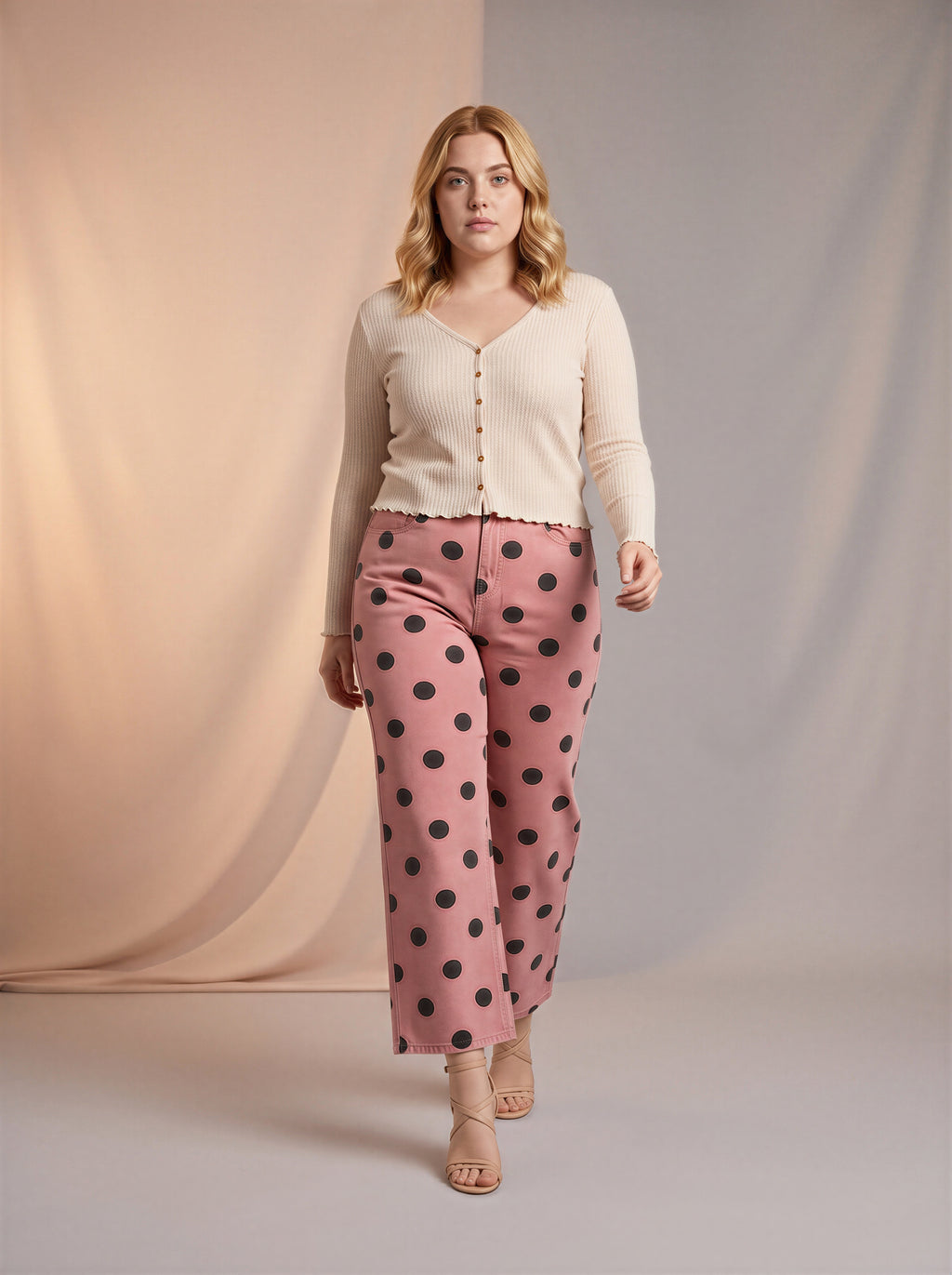 Jean Curvy Marine Rosa con Lunares Gris