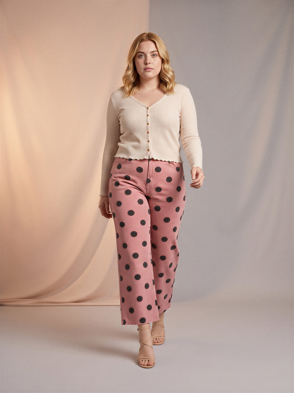 Jean Curvy Marine Rosa con Lunares Gris