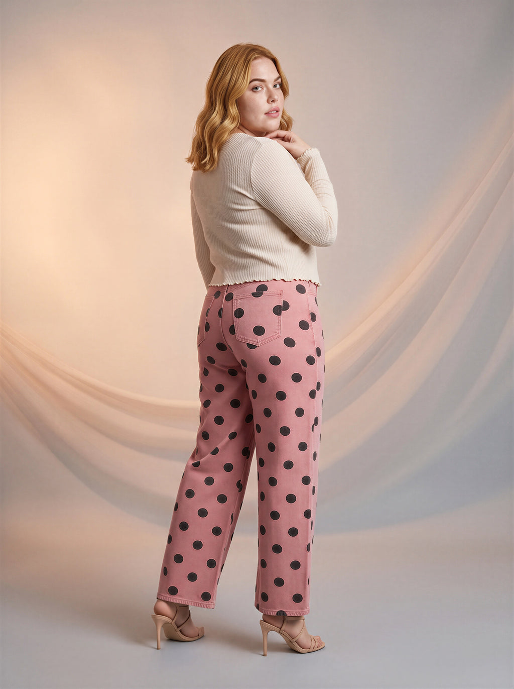 Jean Curvy Marine Rosa con Lunares Gris