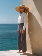 Jean Marine Con Rayas Café, Gris y Beige MON-3171