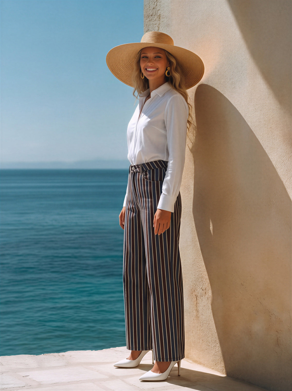 Jean Marine Con Rayas Café, Gris y Beige MON-3171