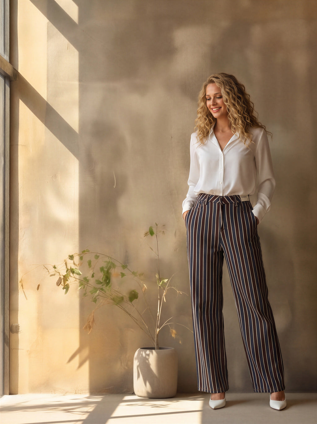 Jean Marine Con Rayas Café, Gris y Beige MON-3171