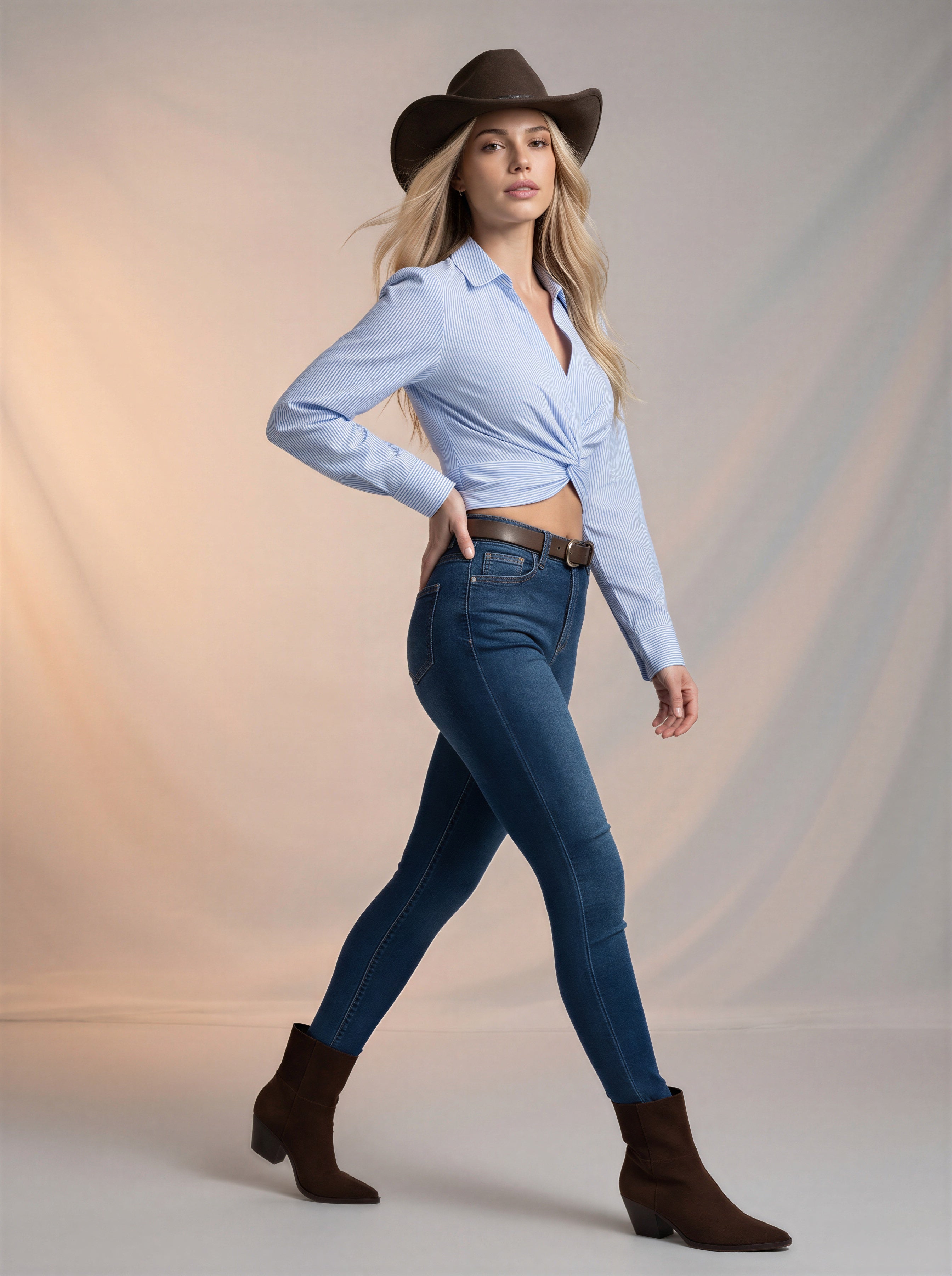 Jean Skinny Azul marino Tiro Alto con Cinto