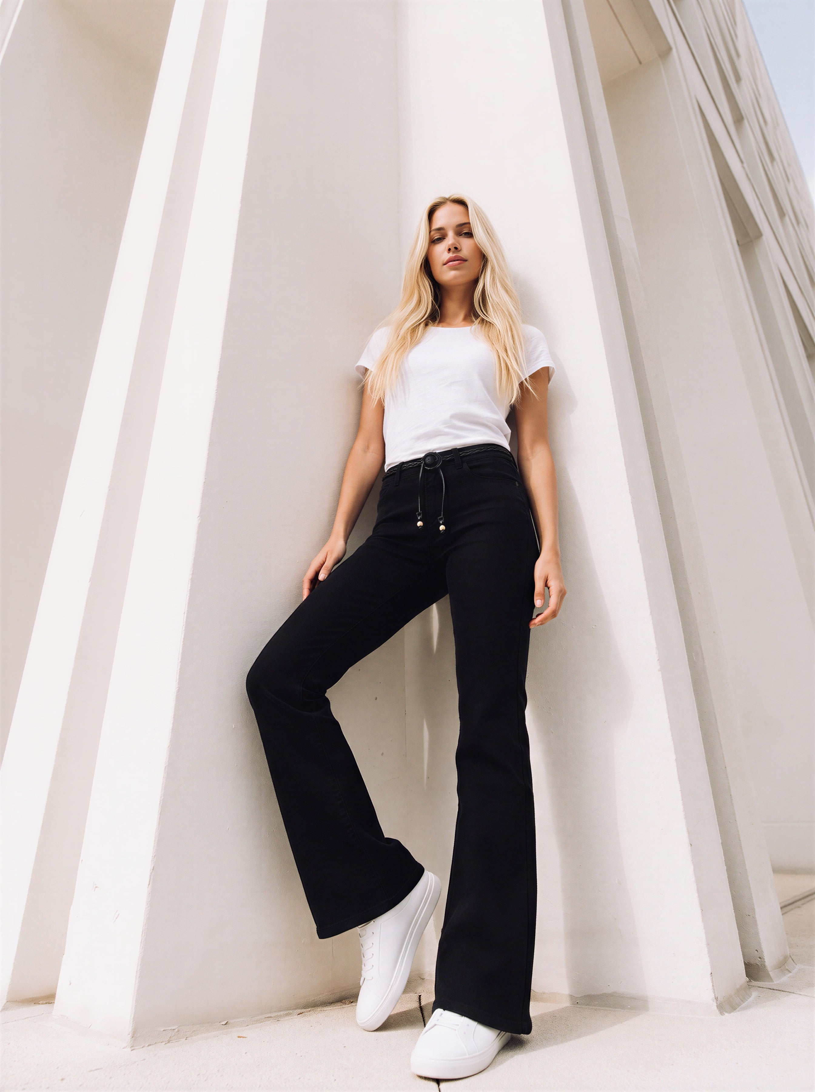 Jean Media Campana – Negro con Cinto de cuerda