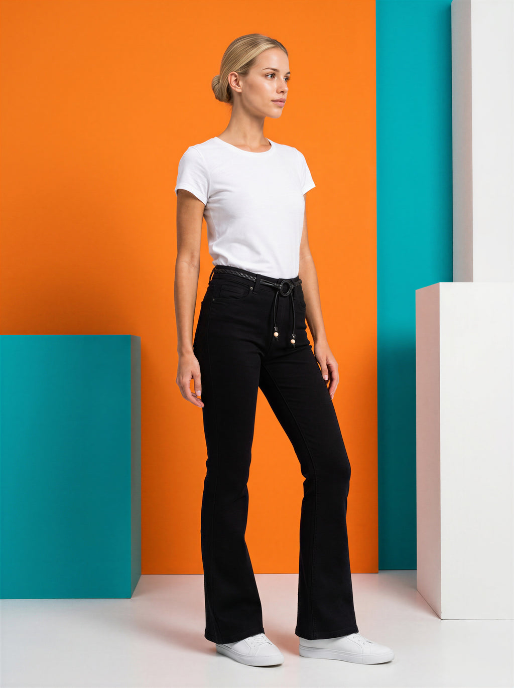 Jean Media Campana – Negro con Cinto de cuerda