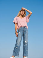 Wide Leg Azul Stone con Estrellas
