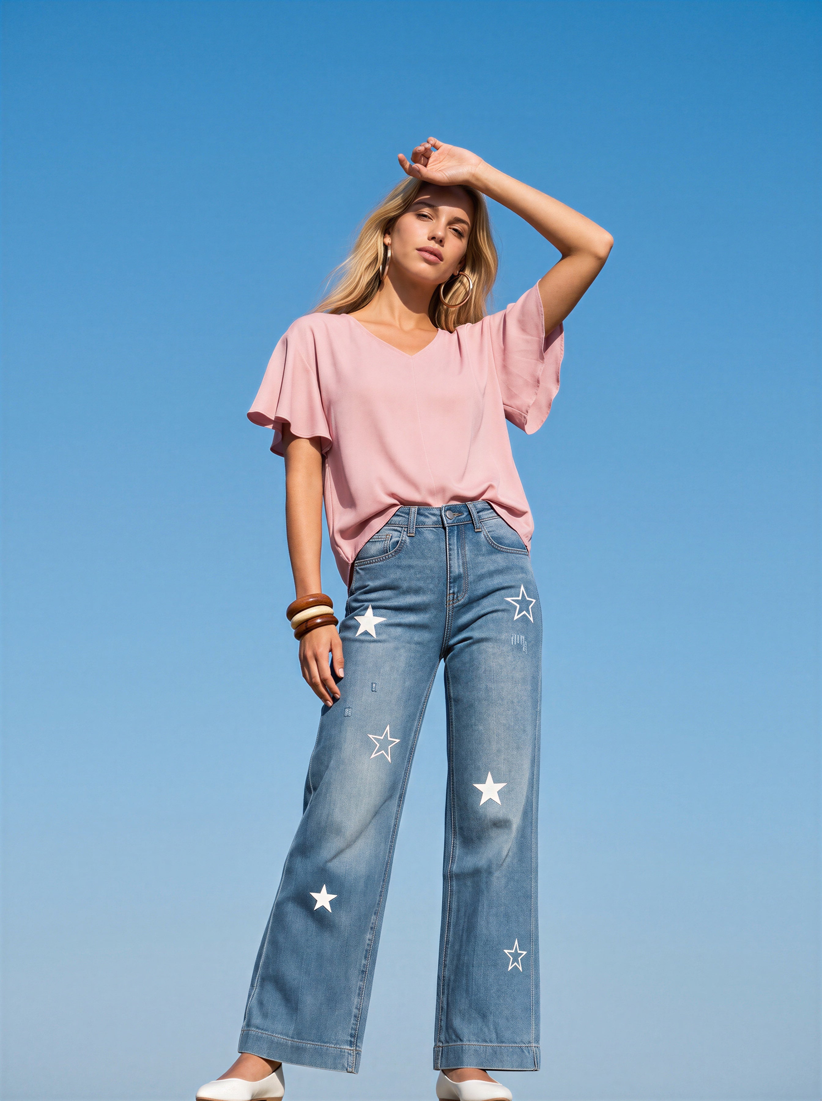 Wide Leg Azul Stone con Estrellas