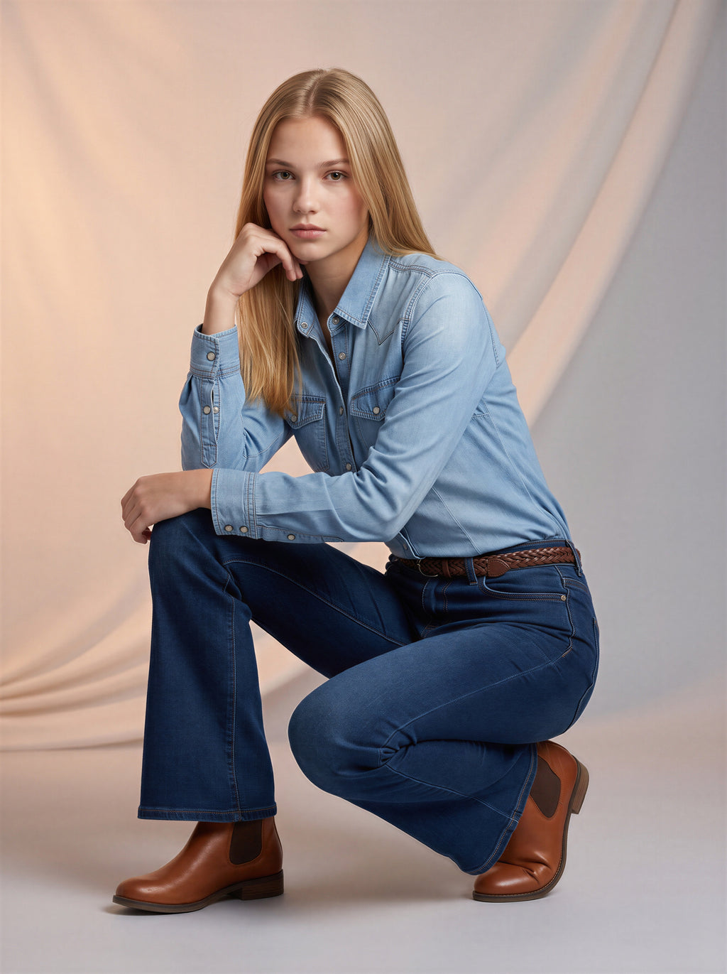 Jean Media Campana – Azul Marino con Cinto de cuerda